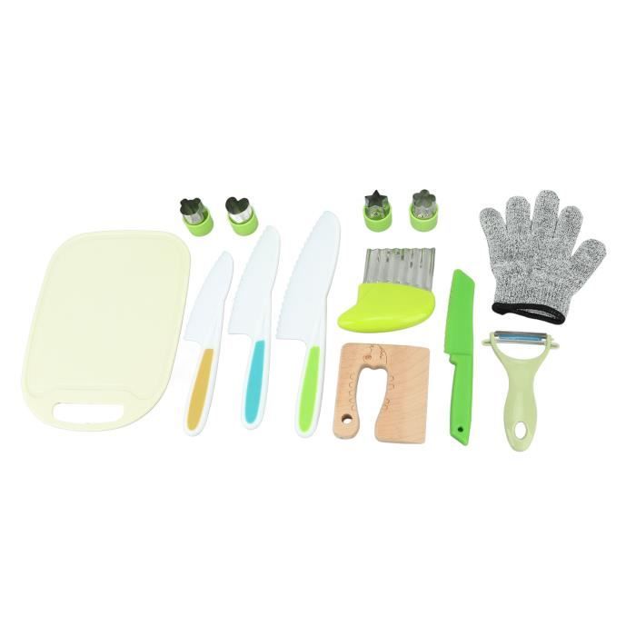 Kit D'Apprentissage De Cuisine Pour Enfants TDDL - 14 Pièces Dont Couteaux Sécurité, Tablier, Planche (Couteaux En Plastique)