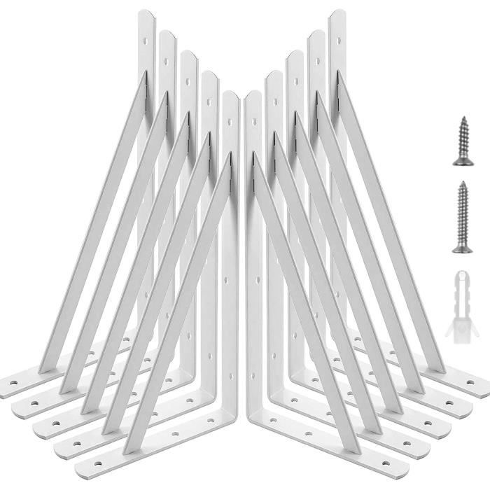 STARVAST Equerre Etagere Murale, 10 Pcs Supports Triangulaires De 90 Degrés En Acier, Équerres Étagères 200mm X 120mm, Support D'angle Brace Avec 50 Pcs Vis Et 20 Pcs Ancres (Noir