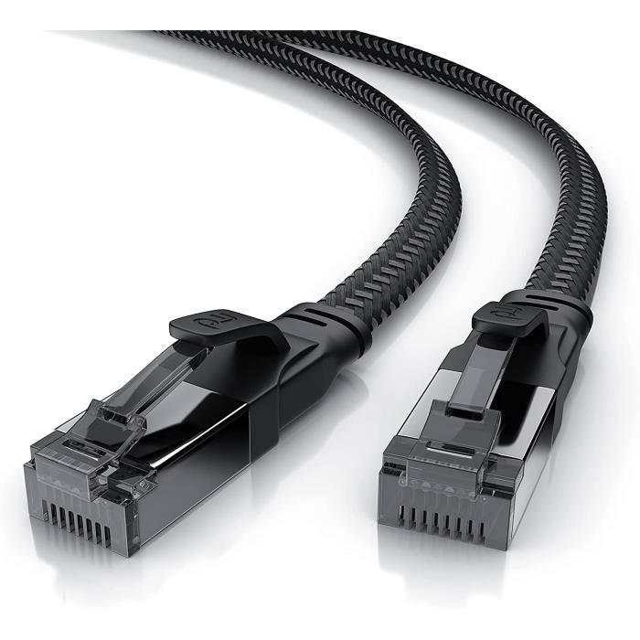 10 m Cat 8 Patch kablosu düz siyah 40 Gigabit ağ kablosu Ethernet LAN