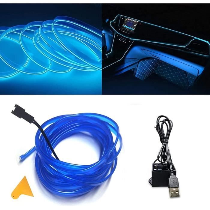 Band Lumineuse EL Wire 5m USB Pour Voiture - Décoration Intérieure Bleu - Flexible Et Découpable