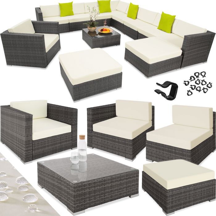 TECTAKE  canap&eacute; de jardin las vegas modulable 10 places - gris 403840