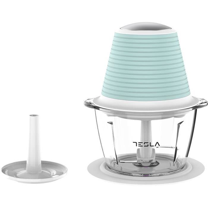 TESLA - FC510BWS - Hachoir électrique - 350W - Capacité du bol 1L - Bol en verre - 2 lames - Bleu et blanc