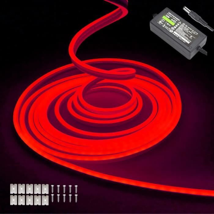 Barre LED Néon Rouge 5m 12V - 600 LED SMD2835 Étanche IP65 Pour Déco Intérieur/Extérieur