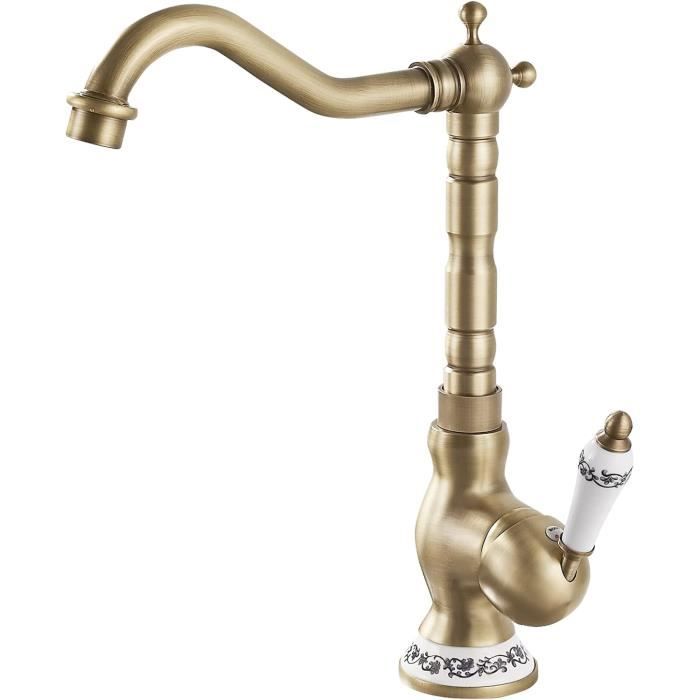 Robinet Rétro En Bronze à Levier Unique - Pour Salle De Bain, Machine à Laver, Jardin, Style Vintage, Finition Argentée