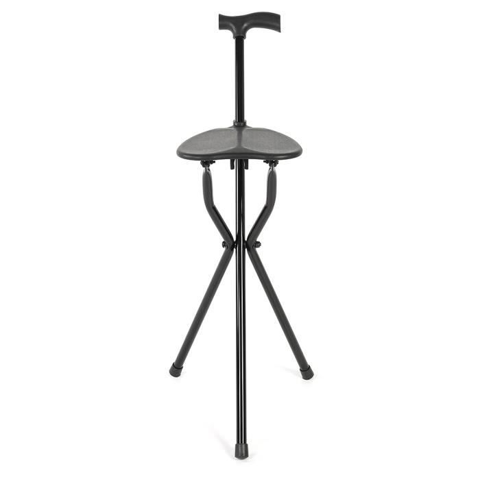 Canne De Randonnée Pliable Avec Siège Intégré - Noir - Acier - Pour Personnes Âgées/Handicapées