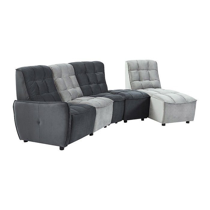 Canapé dangle relax électrique modulable en velours gris clair et anthracite ALFORD