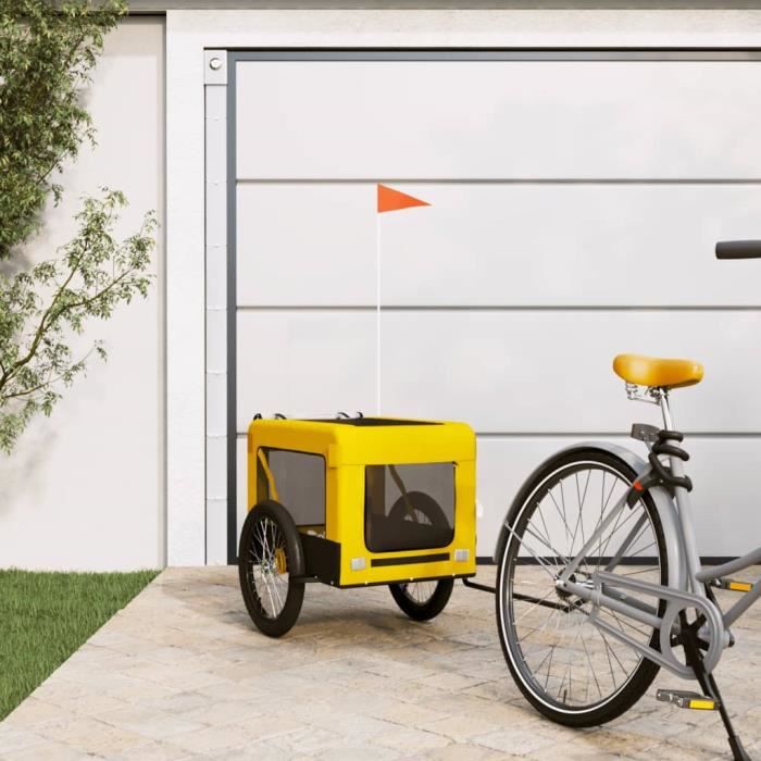 vidaXL Remorque de vélo pour chien jaune et noir tissu oxford et fer 93924