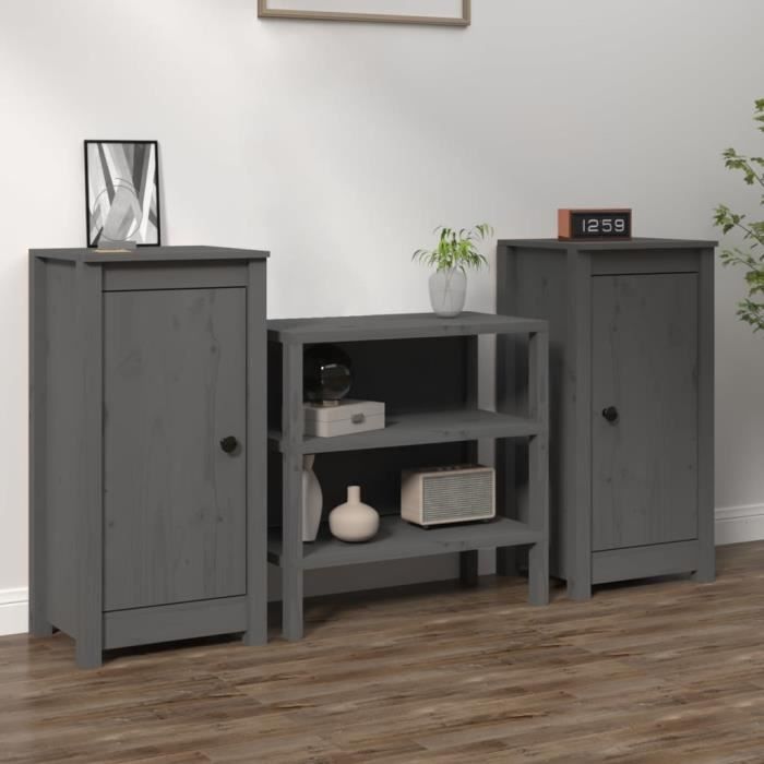 vidaXL 2x Buffets Armoires de Rangement Meubles de Rangement Armoires Latérales Salle de Séjour Salon Gris 39x35x80 cm Bois 813729