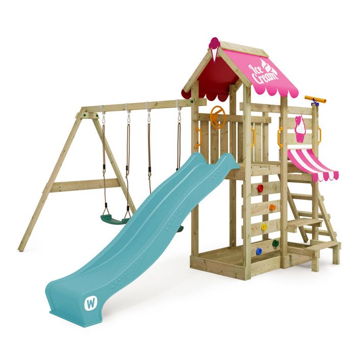 Aire de jeux WICKEY Portique bois VanillaFlyer avec balançoire et