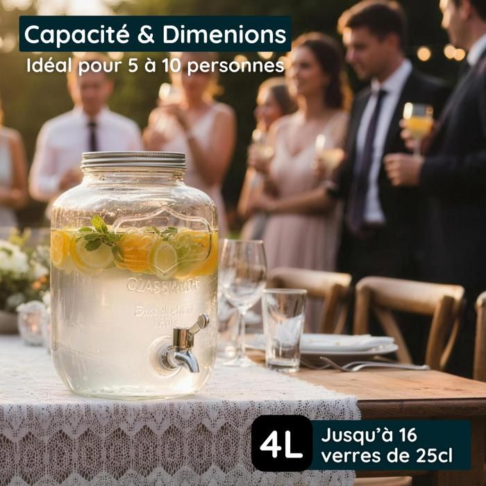 Distributeur Boisson 4,5L (3x1,5L) Fontaine à Eau Et Cocktails En Verre - Bol à Punch PZL CONCEPT