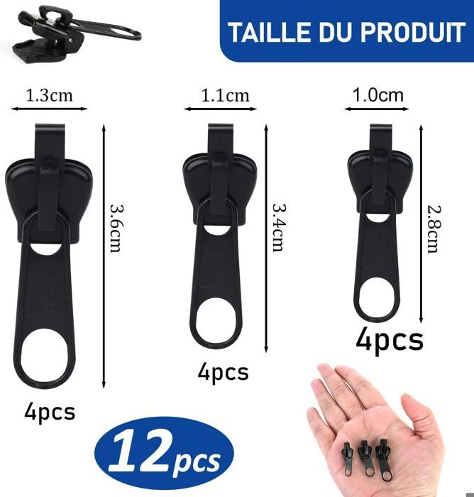 12 Pcs Curseur Fermeture Éclair Réparation Universel - Remplacement Instantané Vestes Manteaux Valises