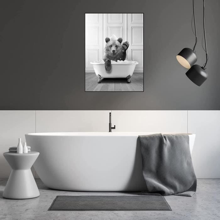3 Affiches Humoristiques Animaux Toilette - Noir Et Blanc - 30x40cm - Déco Salle De Bain Drôle