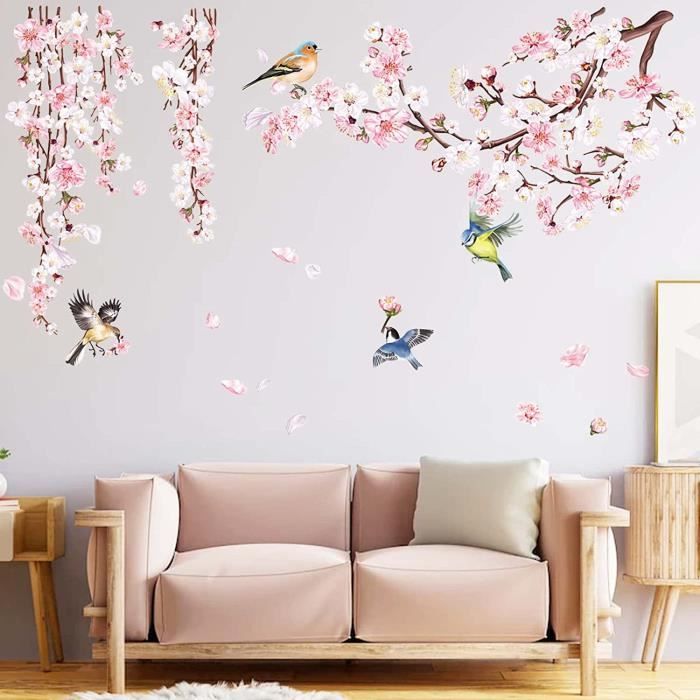 Stickers Muraux Fleurs de Cerisier Rose Autocollant Mural Vigne