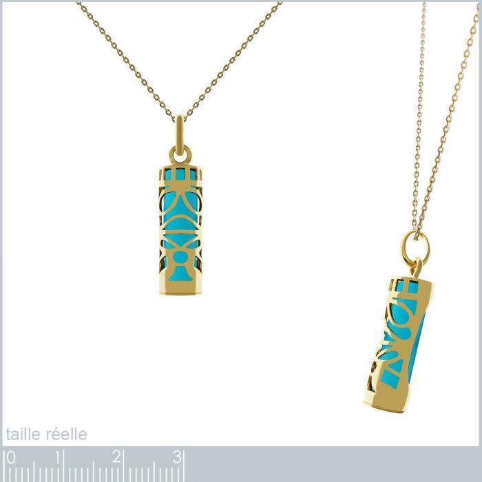 Collier Pendentif Tiki Plaqué Or Et Turquoise - Avec Chaîne Plaqué Or, Longueur Au Choix - Neuf Avec étiquettes