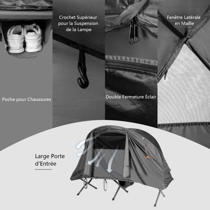 Sportneer Lit de Camping Portable avec Matelas, lit de Couchage Pliable  pour Adultes, Charge maximale de 204,1 kg (Gris + Gris) : : Sports  et Loisirs