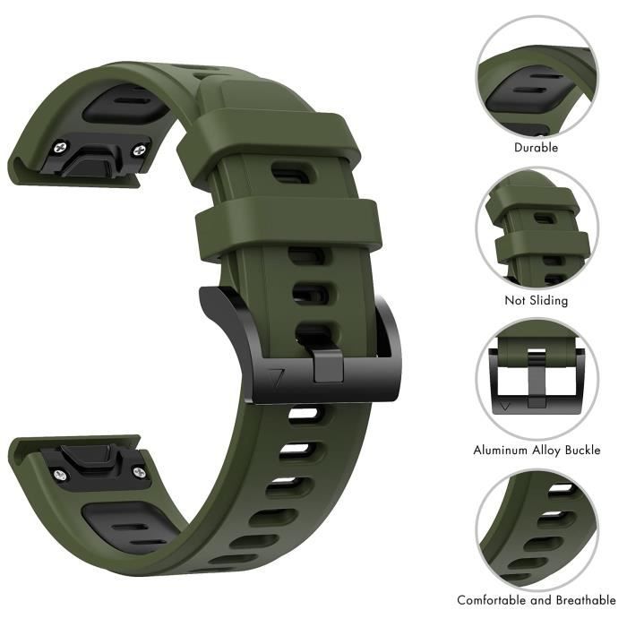 Bracelet pour Garmin Fenix 6/Fenix 6 Pro/Fenix 7/Fenix 7 Solar/Instinct/Fenix  5/Fenix 5 Plus Bracelets 22mm Bande en Silicone,Vert - Cdiscount Téléphonie