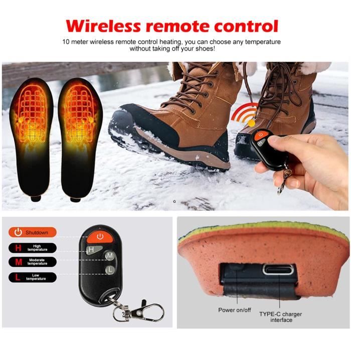 Semelles Chauffantes Rechargeables sans Fil 2100 mAh avec Télécommande USB  Rechargeables électriques Semelles Pieds ROUGE - Cdiscount Chaussures