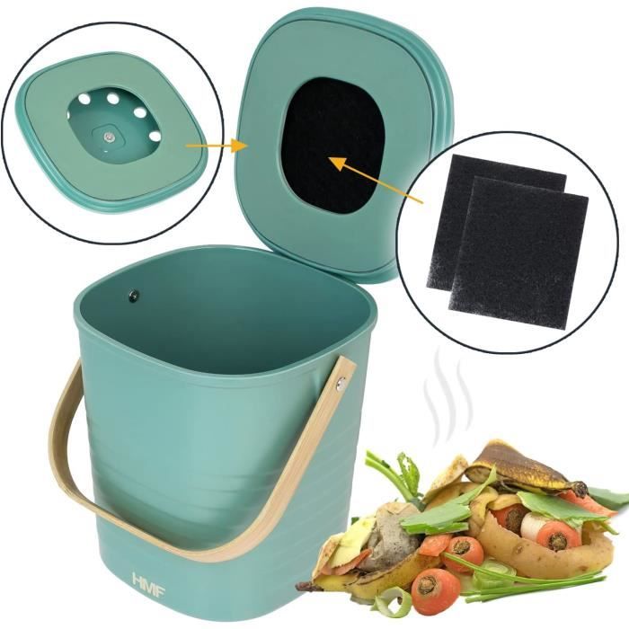 HMF Poubelle bio durable de cuisine, seau à compost anti-odeur avec  couvercle 3 l Vert, (3780-3L-06)231 - Cdiscount Maison