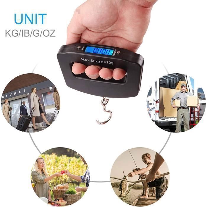 Pèse-Personne Portable Balance Électronique 40 Kg Écran LCD Rétroéclairé Pèse-Bagages Noir