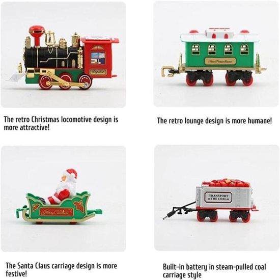 Train Électrique De Noël Avec Lumière LED Rouge, Effet Fumée Et Son – Pour Sapin, Dès 3 Ans, Cadeau Festif