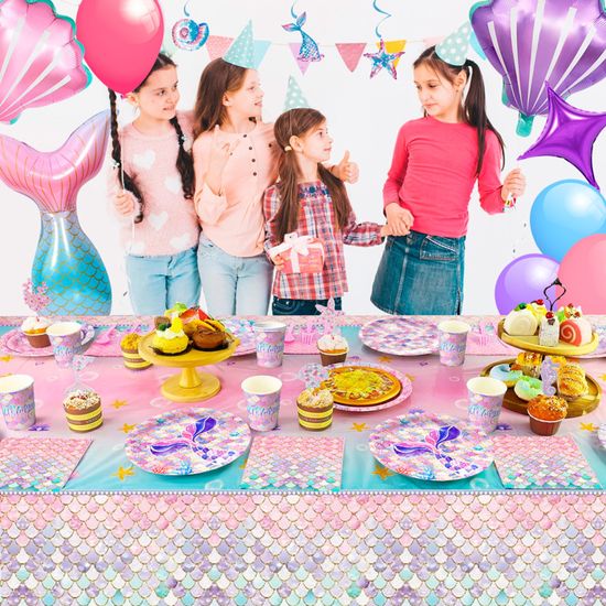 Set De Vaisselle Jetable Sirène Pour 16 Personnes - Assiettes, Gobelets, Serviettes, Thème Marin Pour Fête D'anniversaire