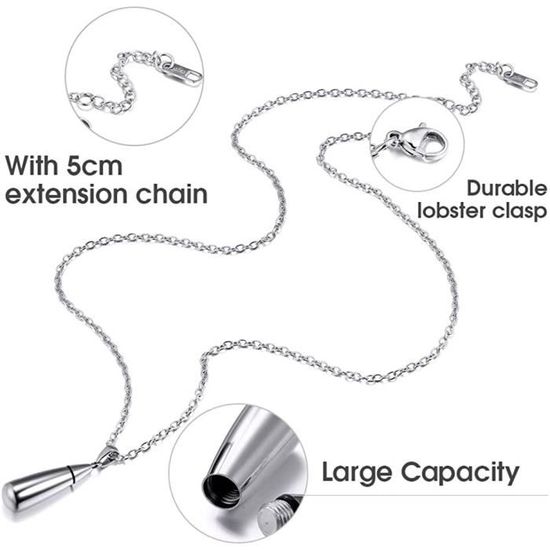 Collier Urne Mémoire Avec Pendentif Croix - Bijou Funéraire Pour Cendres Ou Cheveux - Acier Inox