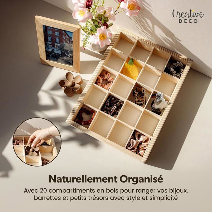 Creative Deco – Vitrine Murale Bois – 28 Compartiments – 56x50x3,5 Cm – Forme Maison – Non Peinte