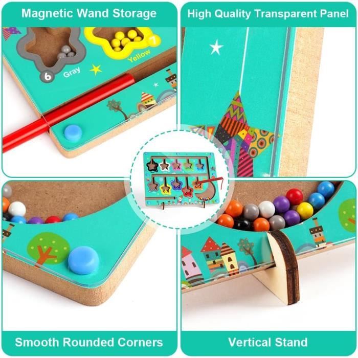 Labyrinthe Magnétique Montessori Pour Enfants 2-9 Ans - Jeu Éducatif Avec Perles Colorées Et Chiffres - 10