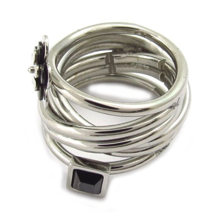 Bague En Acier émaillé Gris S. Steel - Taille 58, Forme Carrée, Comme Neuve