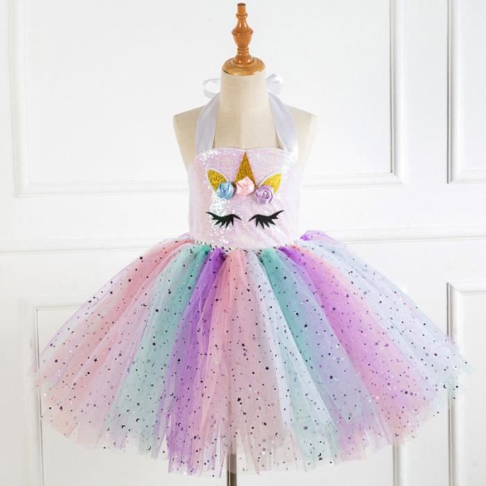 Licorne Paillettes Tutu Robe Filles Tenue D anniversaire Costume