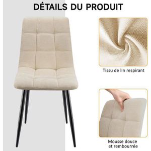 Lot De 4 Chaises De Salle à Manger POLGA Capitonnées Beiges - Dimensions 94x61x43 Cm - Marque IDMarket - Neuf