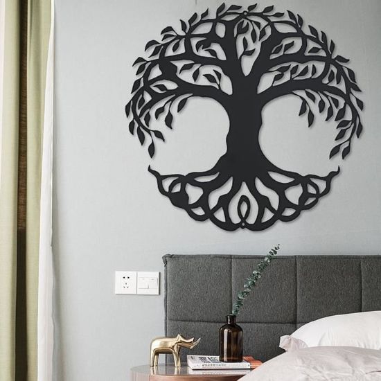 Arbre De Vie Mural Métal 60x60cm - Décoration Murale Creuse Style Généalogique