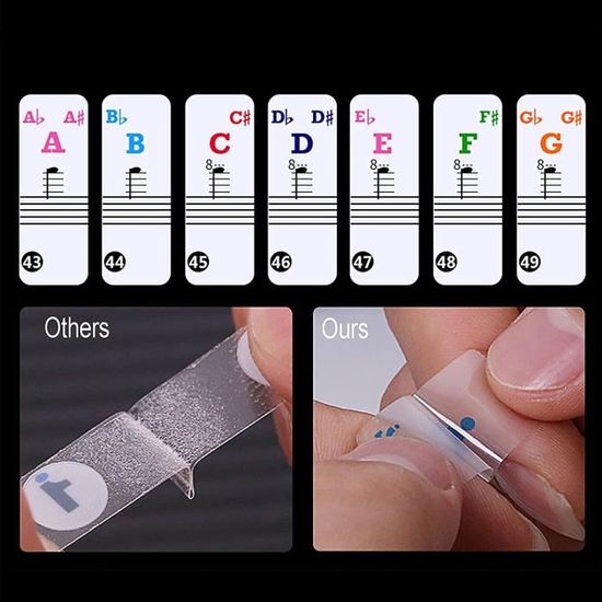 2 pièces Autocollants pour notes de piano clavier, 61 Touches 2 pièces Autocollants pour notes de piano clavier, 61 Touches