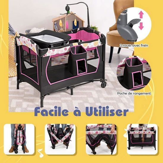 Goplus 4 En 1 Lit Parapluie Bebe De Voyage 0 36 Mois Avec Table A Lange Pliable A 3 Niveaux Reglables Avec Jouets Musicaux Matelas Cdiscount Puericulture Eveil Bebe