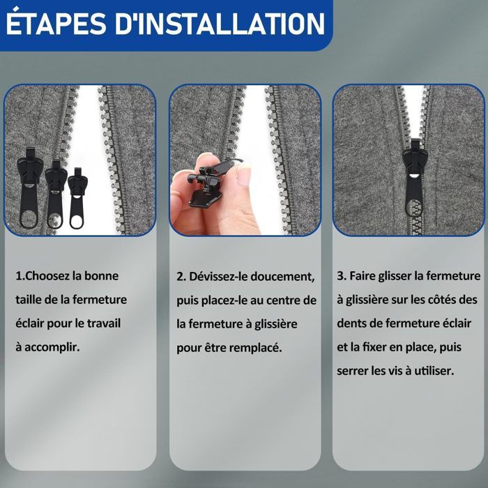12 Curseurs Fermeture Éclair Réparables - Kit Universel Pour Vestes, Manteaux Et Valises