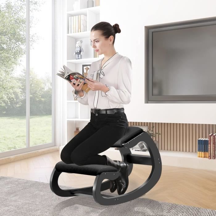 Siège à Genoux Ergonomique HOMCOM - Bois De Bouleau - Basculant - Améliore La Posture - 120 Kg Max - Gris
