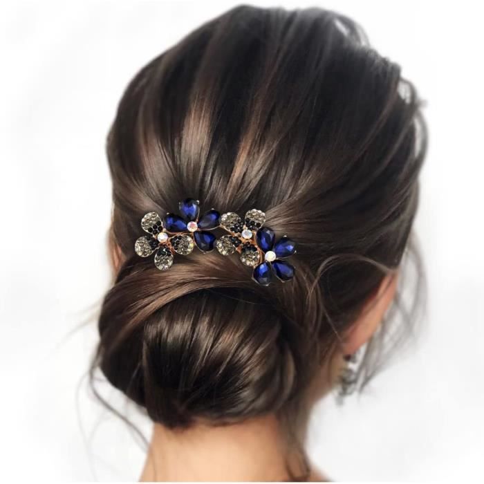 Barrette Cheveux Strass Floral Plaqué Or - Accessoire Élégant Mariage Et Soirée