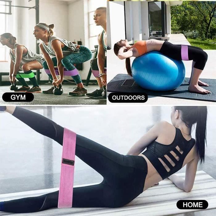 3 Bandes De Résistance En Cercle Pour Femmes – Tissu Coton – Fitness, Squat, Hanches Et Fessiers – Rose/Vert/Violet