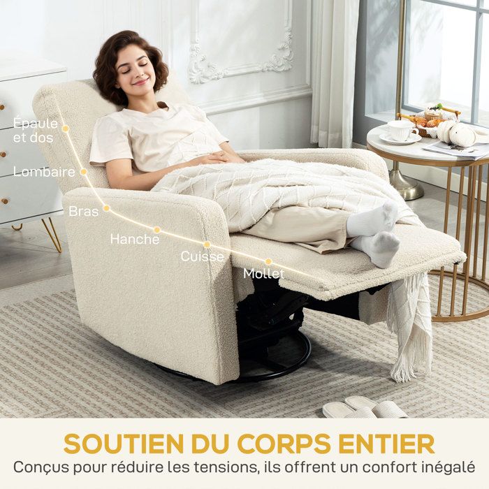 HOMCOM Fauteuil inclinable, fauteuil de relaxation avec repose-pieds