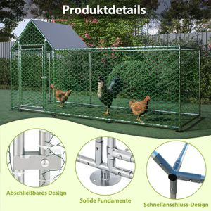 Enclos à Poules 9 M² Parc Grillagé 3x3x2m Acier Galvanisé Avec Bâche Toit - 8 Poules
