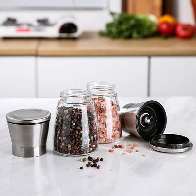 Lot De 4 Moulins à Sel Et Poivre En Verre Et Acier Inox - Broyeur Céramique Réglable - 180 Ml