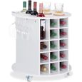 Relaxdays Etagère bouteilles de vin, design, à roulettes, 17 bouteilles, Porte-bouteilles, rond, HxD : 56 x 54cm, blanc --0