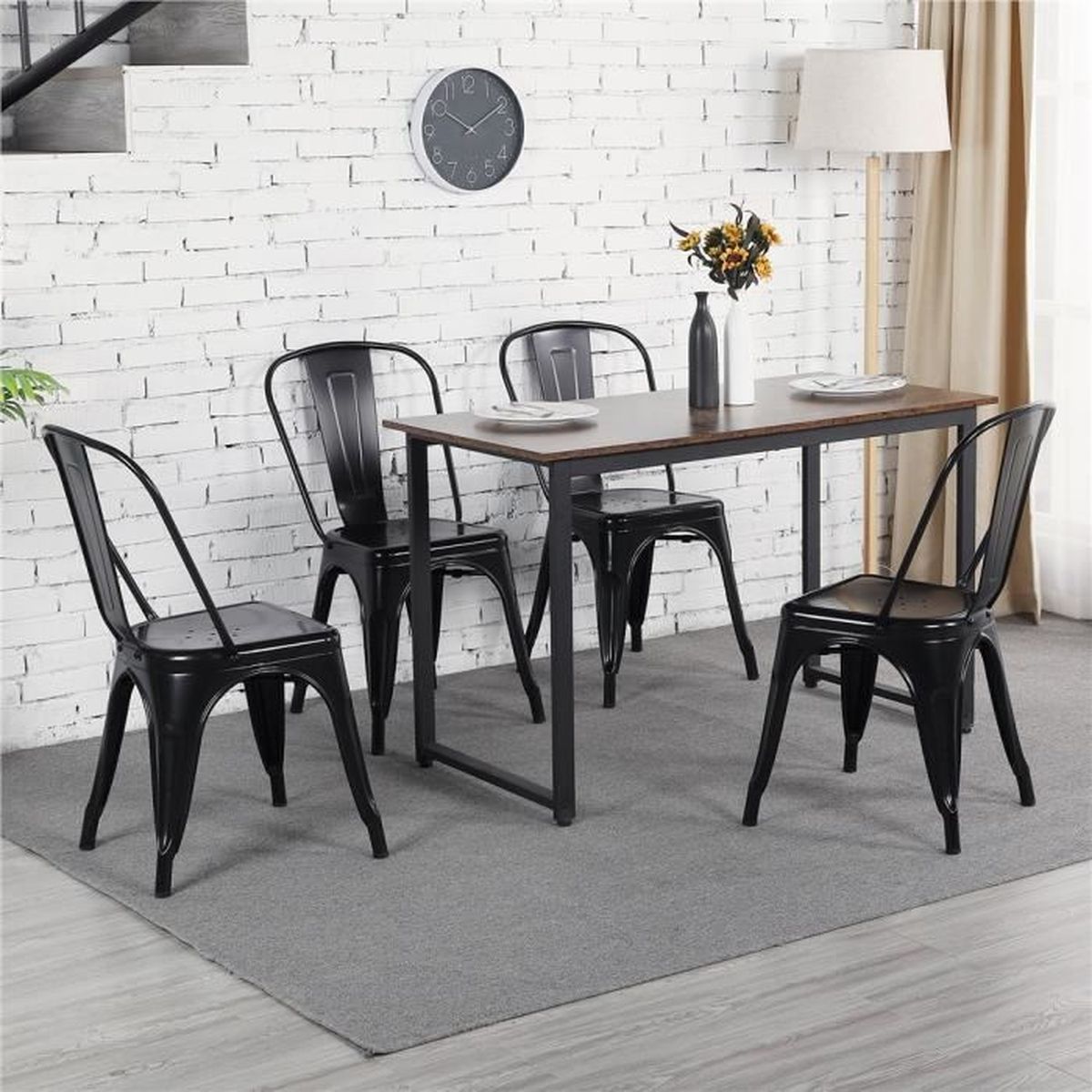 Yaheetech Lot de 4 Chaises Salle à Manger Noir Style Industriel en