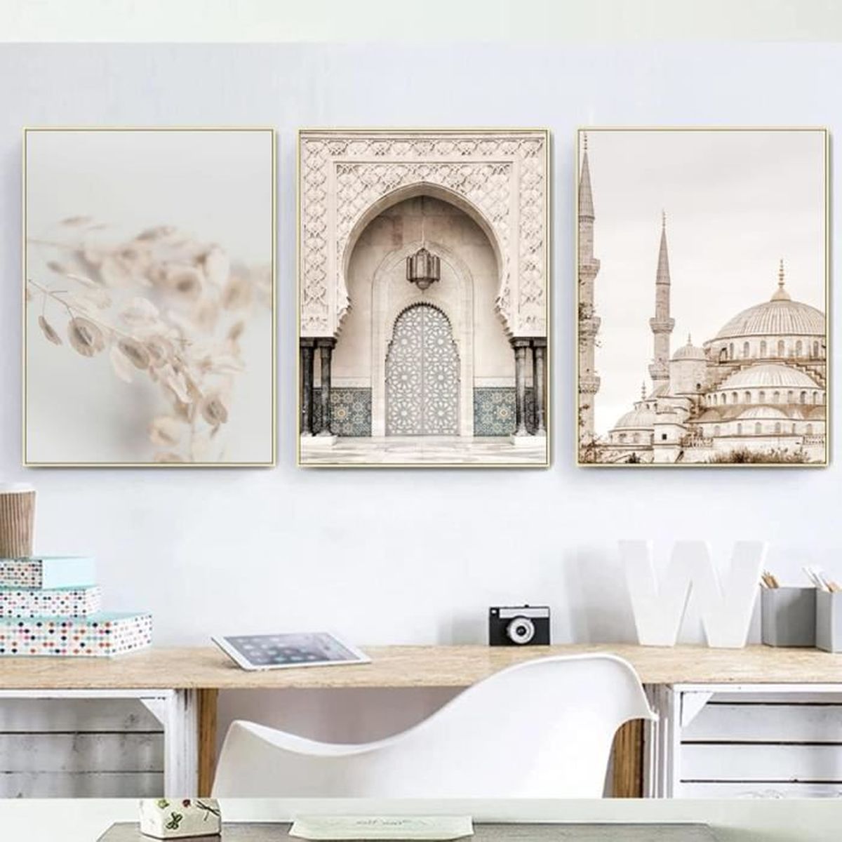 JNAOZI Images Murales Islamiques, Images Sur Toile Calligraphie Arabe Bismillah Mur Floral Pour Salon Sans Cadre 20 X 30 Cm X 3 Cm