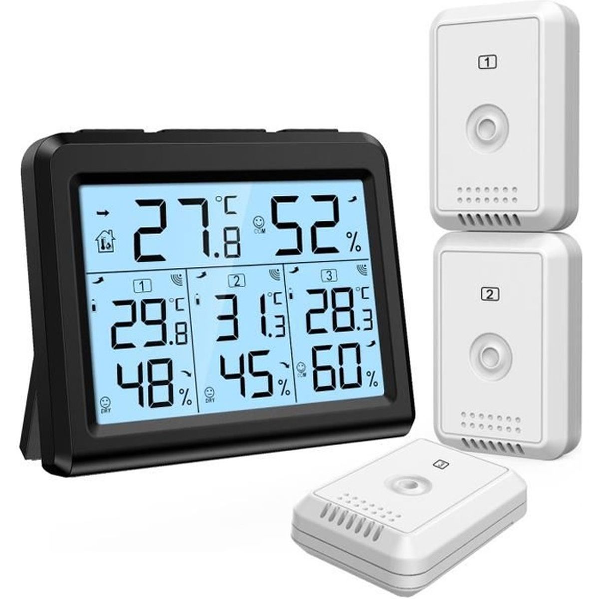 BACKTURE Station Météo Thermometre Digital Interieur Exterieur sans Fil avec Capteur Hygromètre Numérique avec Prévisions météorologiques/Alerte/Heure et Date/Baromètre pour Maison Bureau 
