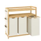 Panier à Linge - SONGMICS - 3 Compartiments - Bambou - 150L - Étagère - Blanc Crème