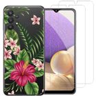 NOVAGO Coque fantaisie pour Samsung Galaxy A32 5G et 2 protections écran verre trempé [Fleur exotique]