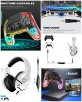 Casque PRO-H3 Orange PS4-PS5 PLAYSTATION + Manette PS4 Bluetooth NEON BLUETOOTH Lumineuse RGB 3.5 JACK PC, iOS ou Android.