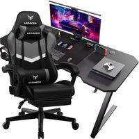 Chaise Gaming+Bureau de Gaming, Fauteuil Gamer avec soutien lombaire,Pour le bureau et le chambre,gris