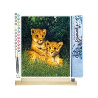 Figured'Art Peinture par Numéro Adulte Lionceaux - Kit de Loisir Créatif DIY Numéro d'Art - 40x50cm avec châssis en bois à monter